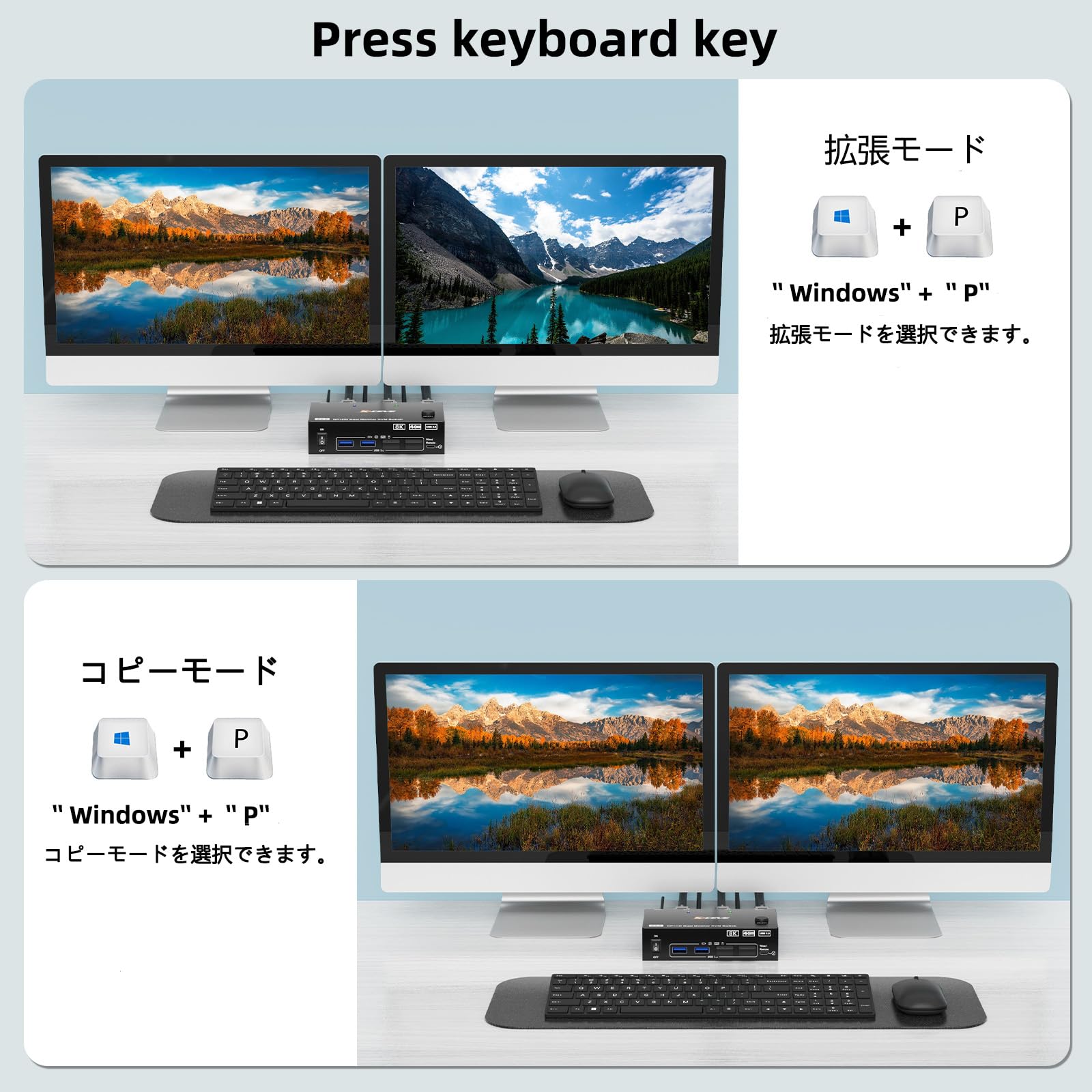 Amazon.co.jp: KCEVE デュアルモニター USB3.0 DP HDMI KVMスイッチ 8K